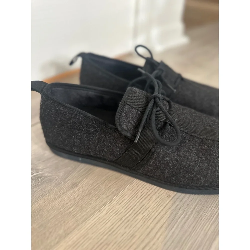 J Crew Wool Chore Slippers Mens Black Gray Slip‎ On Size 11 Comfy Indoor Outdoor